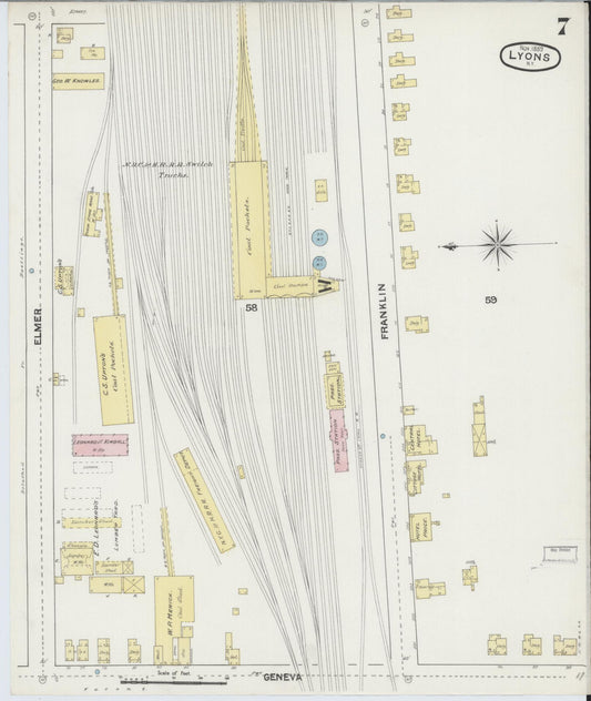 Sanborn Fire Insurance Map from Lyons, Wayne County, New York (1889), Sheet #0007 - Historic Sanborn Fire Insurance Map Print, vintage old map wall art, antique decor, genealogy gift, New York New York map