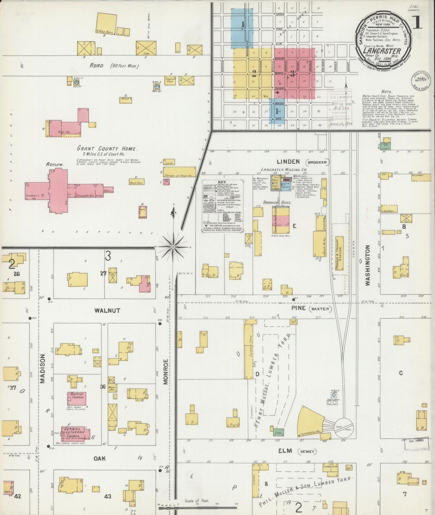 Sanborn Fire Insurance Map from Lancaster, Grant County, Wisconsin (1899), Sheet #0001 - Historic Sanborn Fire Insurance Map Print, vintage old map wall art, antique decor, genealogy gift, Wisconsin Wisconsin map
