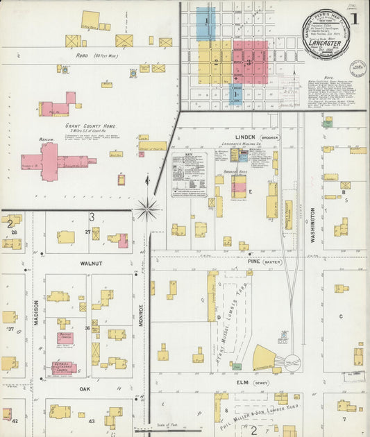 Sanborn Fire Insurance Map from Lancaster, Grant County, Wisconsin (1899), Sheet #0001 - Historic Sanborn Fire Insurance Map Print, vintage old map wall art, antique decor, genealogy gift, Wisconsin Wisconsin map