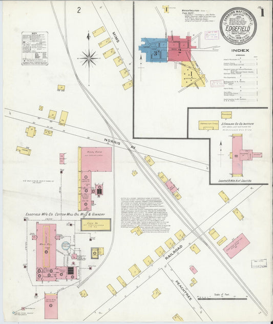Sanborn Fire Insurance Map from Edgefield, Edgefield County, South Carolina (1909), Sheet #0001 - Complete Map Set gallery image, historic Sanborn map, vintage wall art, South Carolina South Carolina