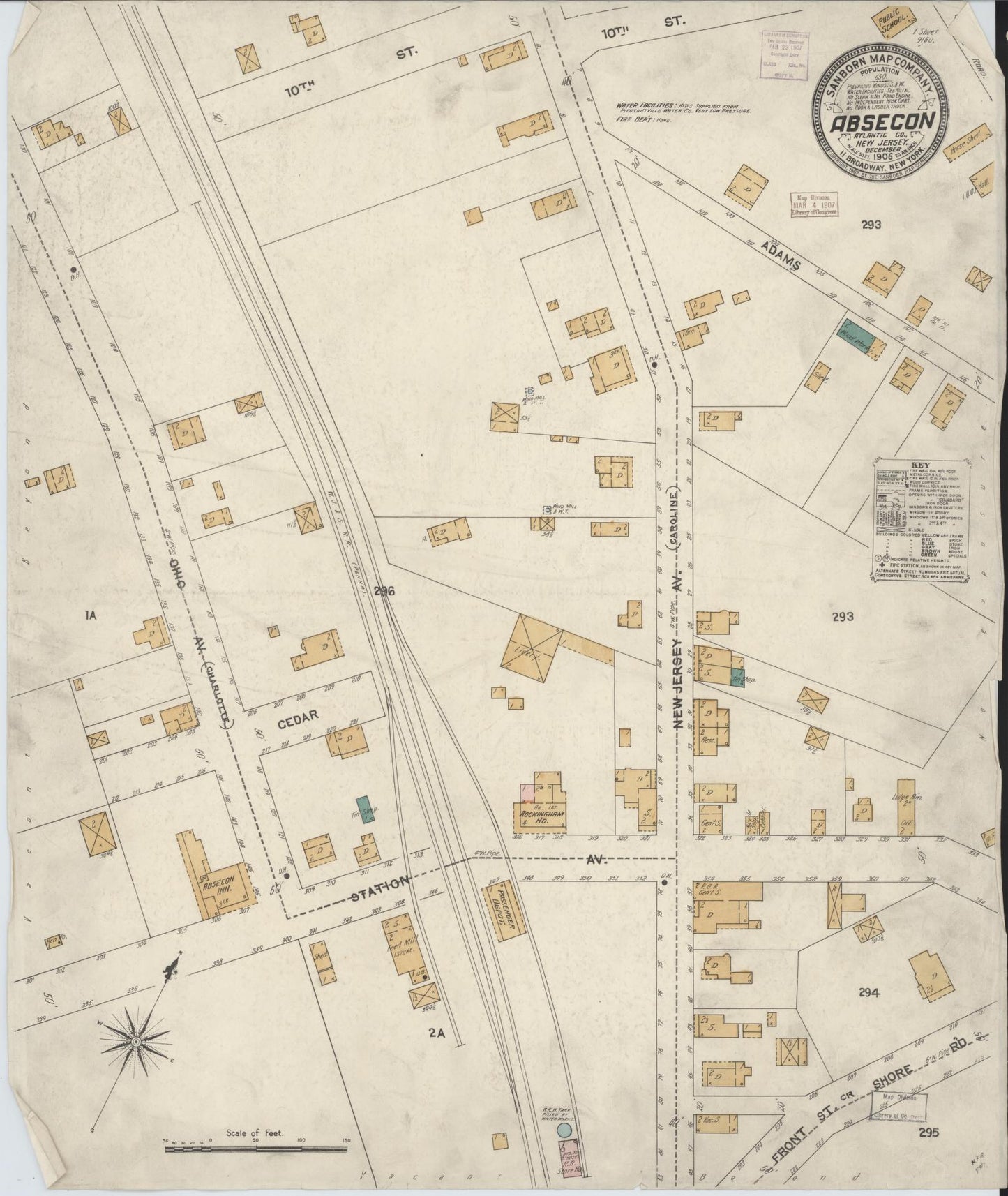 Sanborn Fire Insurance Map from Absecon, Atlantic County, New Jersey (1906), Sheet #0001 - Historic Sanborn Fire Insurance Map Print, vintage old map wall art, antique decor, genealogy gift, New Jersey New Jersey map