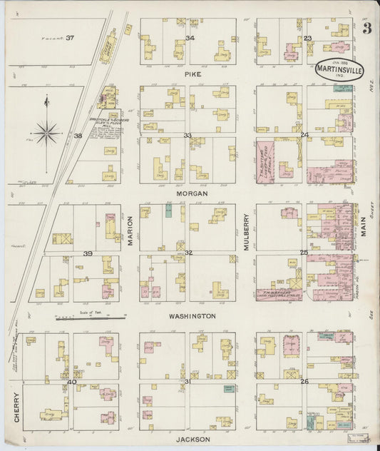 Sanborn Fire Insurance Map from Martinsville, Morgan County, Indiana (1888), Sheet #0003 - Historic Sanborn Fire Insurance Map Print, vintage old map wall art, antique decor, genealogy gift, Indiana Indiana map