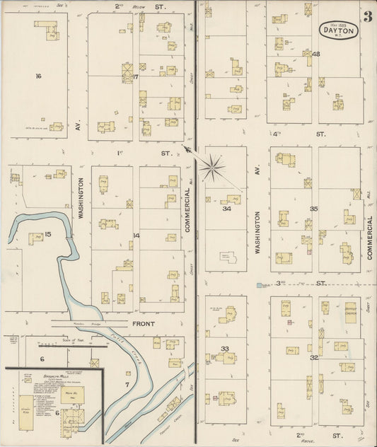 Sanborn Fire Insurance Map from Dayton, Columbia County, Washington (1889), Sheet #0003 - Historic Sanborn Fire Insurance Map Print, vintage old map wall art, antique decor, genealogy gift, Washington Washington map