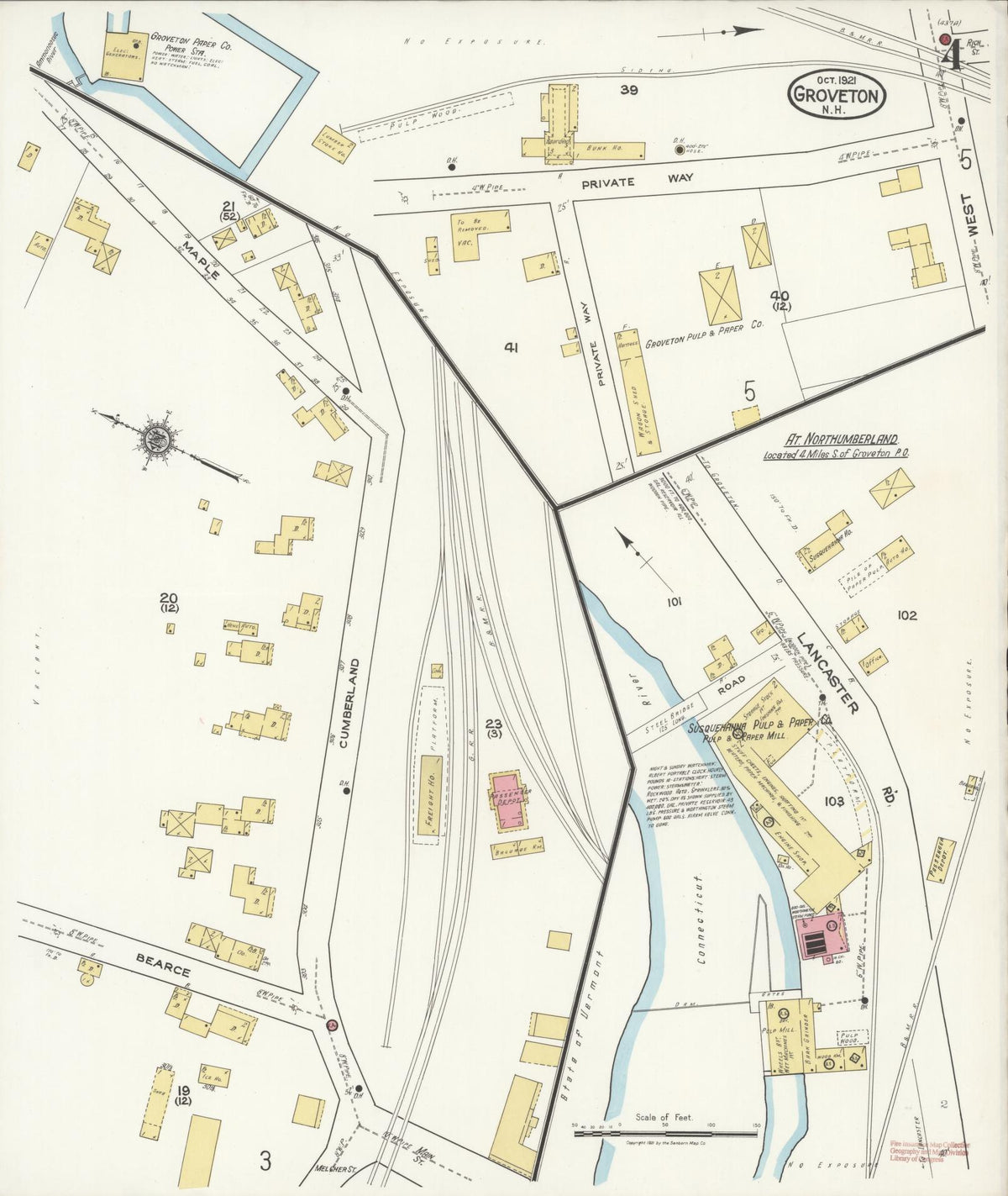 Sanborn Fire Insurance Map from Groveton, Coos County, New Hampshire (1921), Sheet #0004 - Historic Sanborn Fire Insurance Map Print, vintage old map wall art, antique decor, genealogy gift, New Hampshire New Hampshire map
