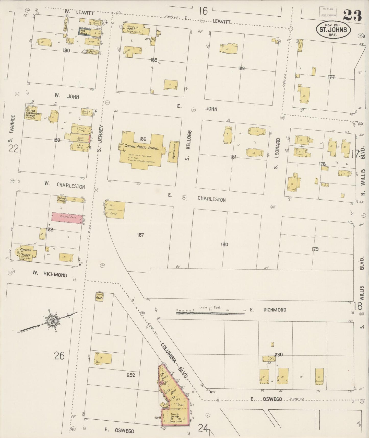 Sanborn Fire Insurance Map from Saint Johns, Multnomah County, Oregon (1911), Sheet #0023 - Complete Map Set gallery image, historic Sanborn map, vintage wall art, Oregon Oregon