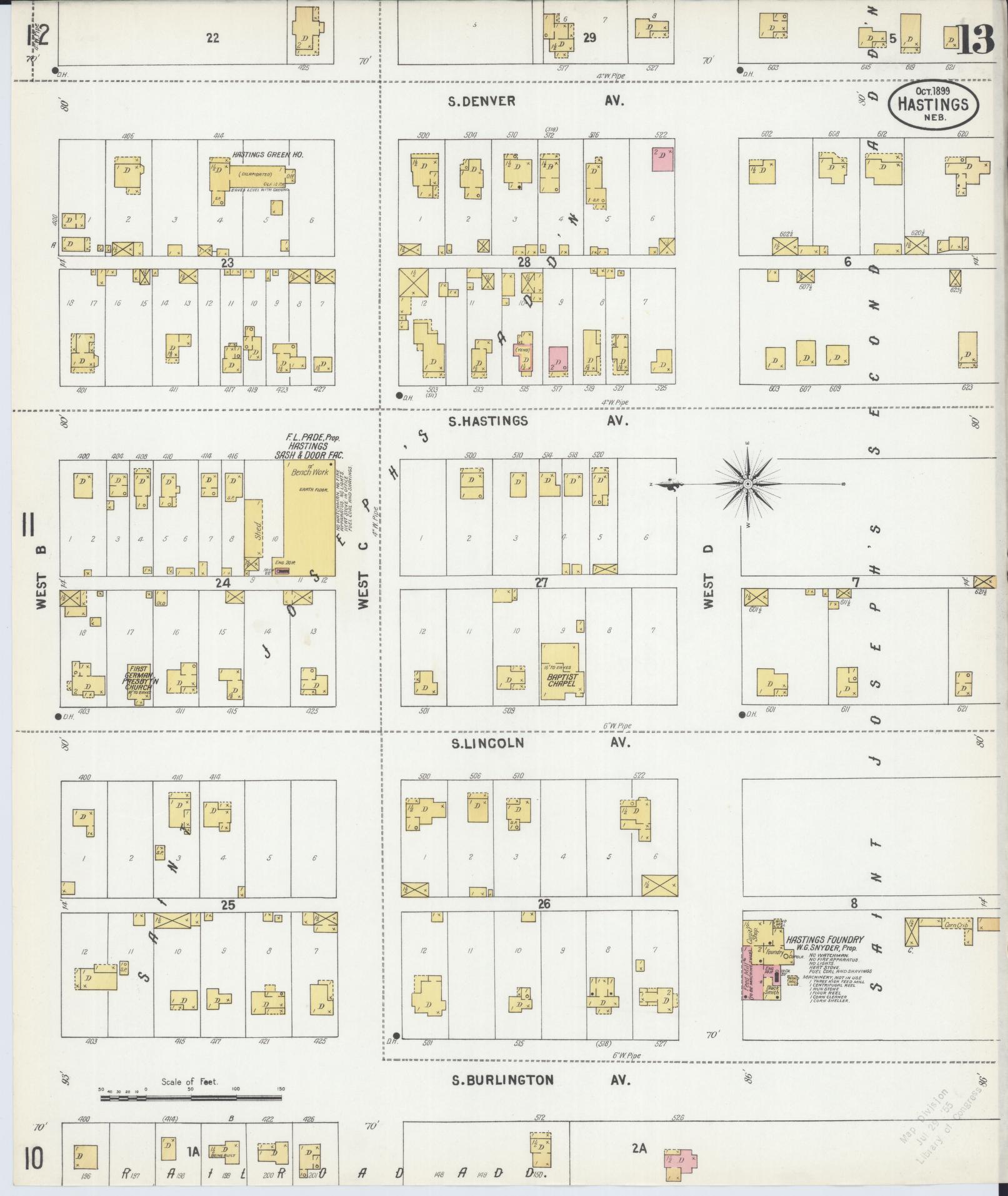 Sanborn Fire Insurance Map from Hastings, Adams County, Nebraska (1899), Sheet #0013 - Complete Map Set gallery image, historic Sanborn map, vintage wall art, Nebraska Nebraska
