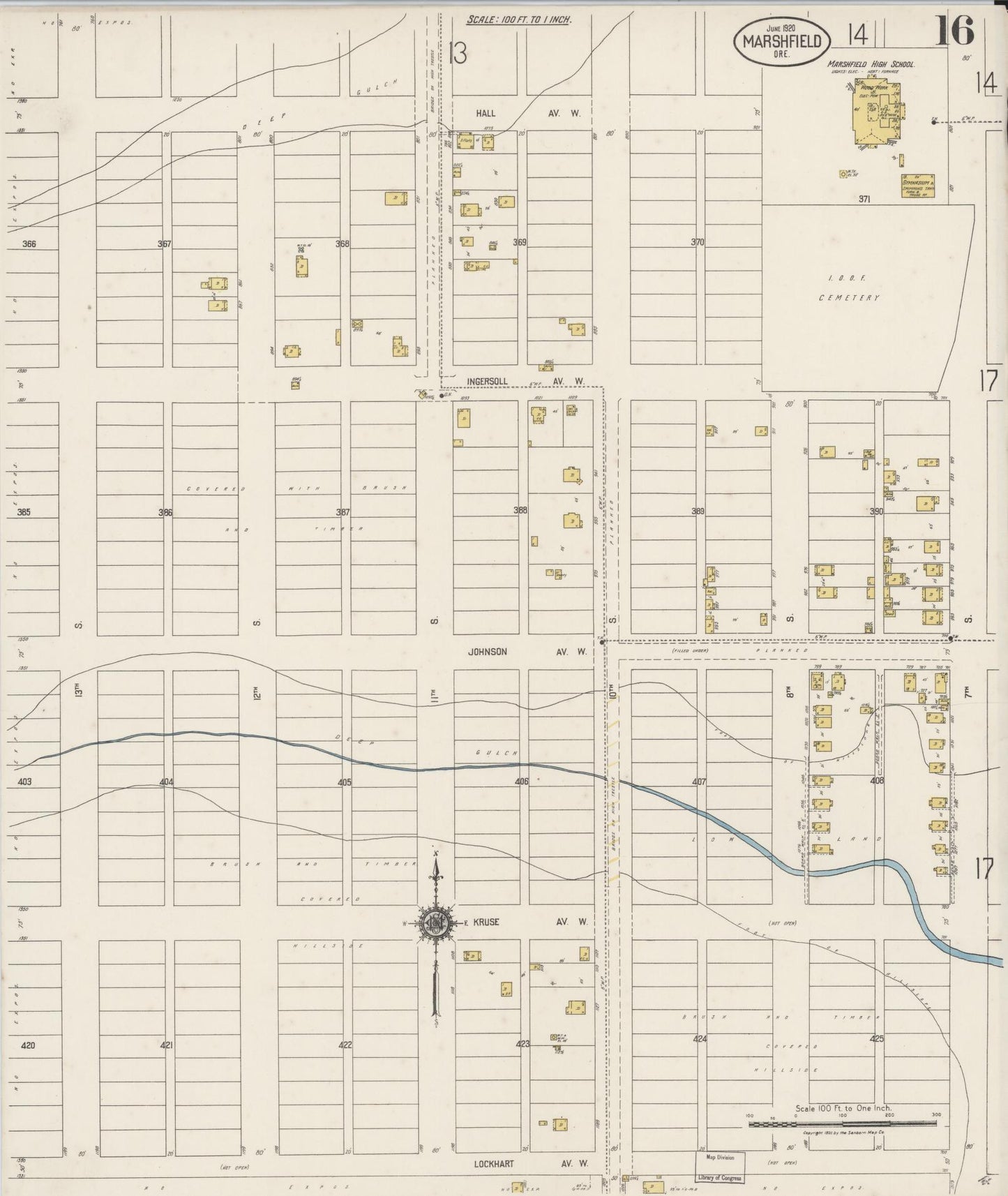 Sanborn Fire Insurance Map from Marshfield, Coos County, Oregon (1920), Sheet #0016 - Complete Map Set gallery image, historic Sanborn map, vintage wall art, Oregon Oregon