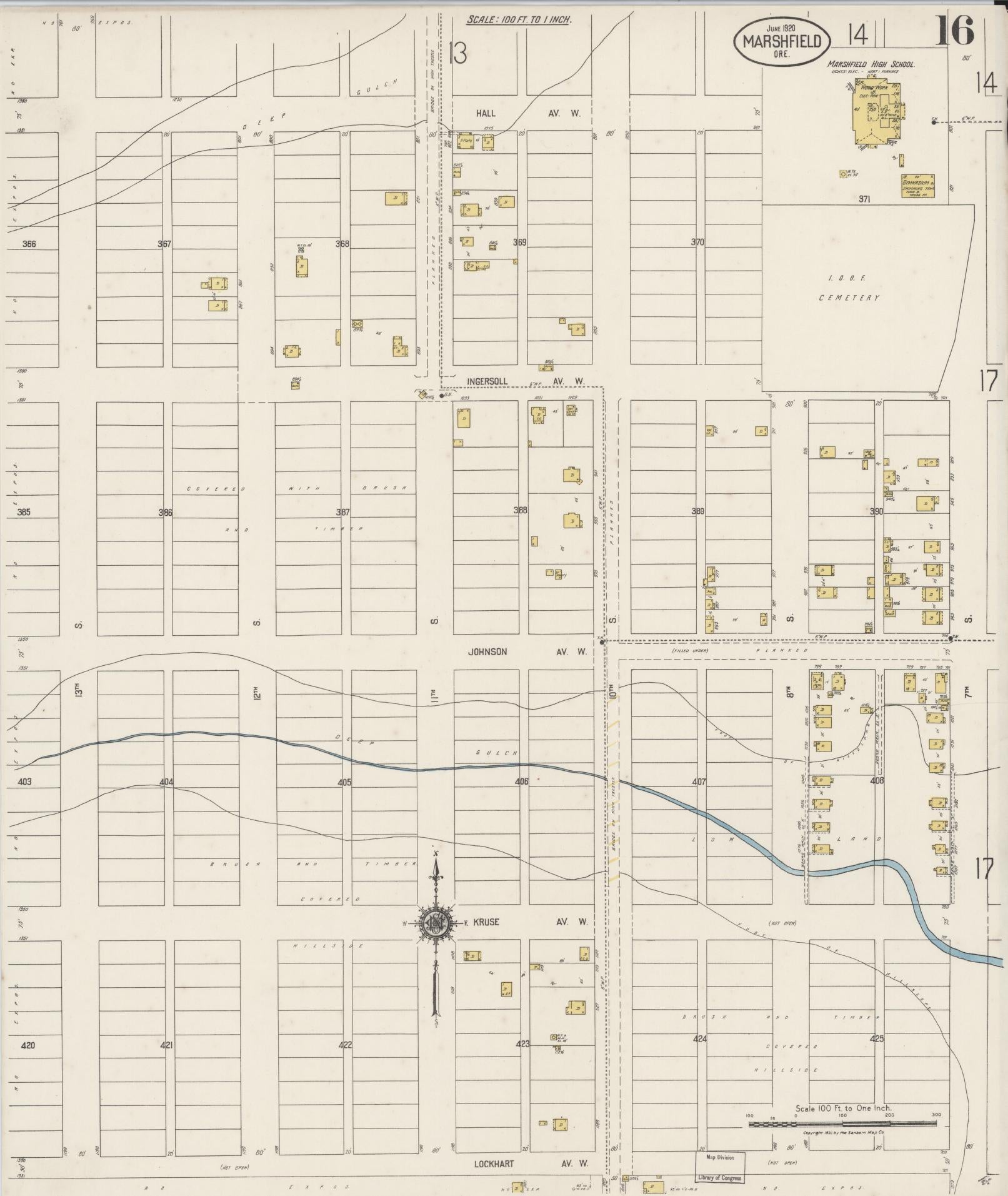 Sanborn Fire Insurance Map from Marshfield, Coos County, Oregon (1920), Sheet #0016 - Complete Map Set gallery image, historic Sanborn map, vintage wall art, Oregon Oregon