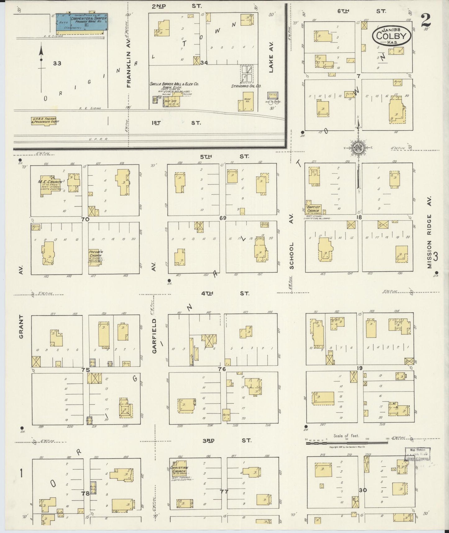 Sanborn Fire Insurance Map from Colby, Thomas County, Kansas (1918), Sheet #0002 - Complete Map Set gallery image, historic Sanborn map, vintage wall art, Kansas Kansas