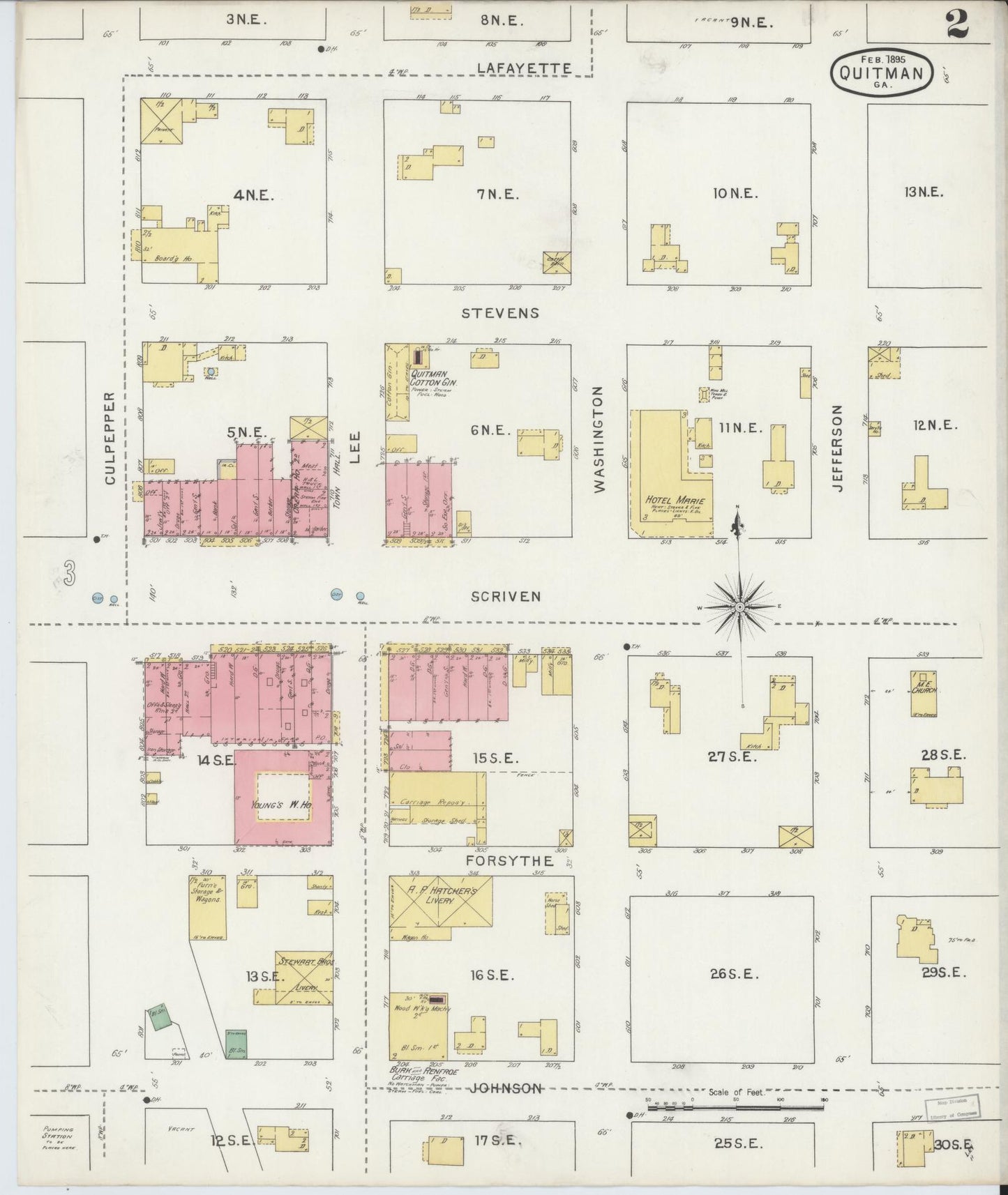 Sanborn Fire Insurance Map from Quitman, Brooks County, Georgia (1895), Sheet #0002 - Complete Map Set gallery image, historic Sanborn map, vintage wall art, Georgia Georgia