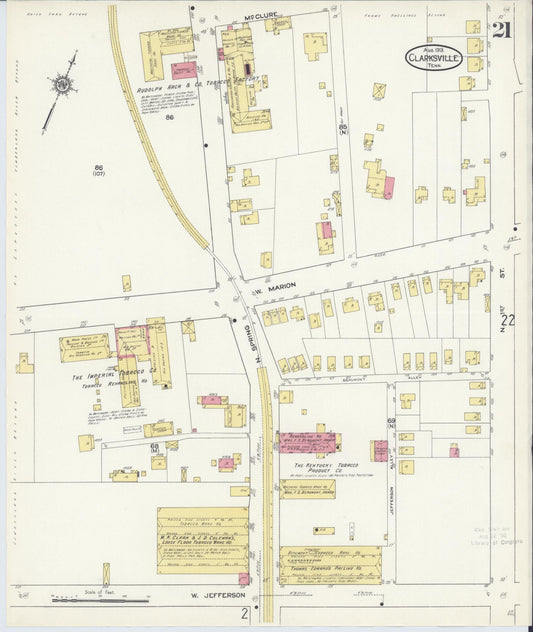 Sanborn Fire Insurance Map from Clarksville, Montgomery County, Tennessee (1913), Sheet #0021 - Historic Sanborn Fire Insurance Map Print, vintage old map wall art, antique decor, genealogy gift, Tennessee Tennessee map