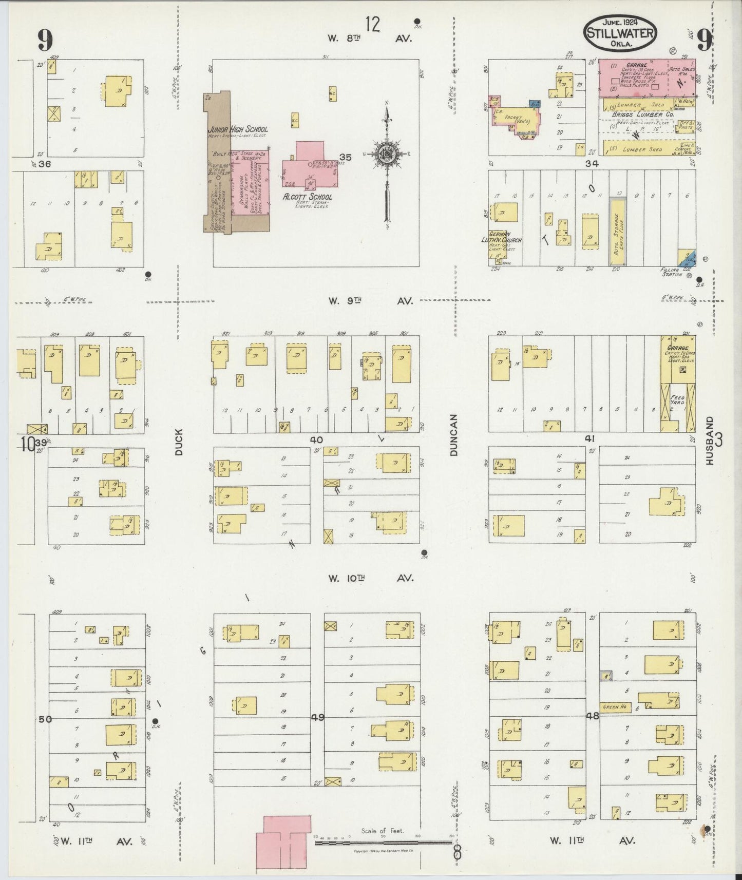 Sanborn Fire Insurance Map from Stillwater, Payne County, Oklahoma (1924), Sheet #0009 - Complete Map Set gallery image, historic Sanborn map, vintage wall art, Oklahoma Oklahoma