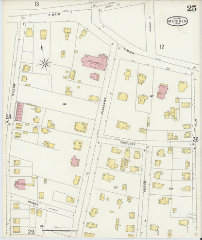 Sanborn Fire Insurance Map from Meriden, New Haven County, Connecticut (1896), Sheet #0025 - Complete Map Set gallery image, historic Sanborn map, vintage wall art, Connecticut Connecticut