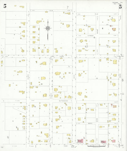 Sanborn Fire Insurance Map from Bastrop, Bastrop County, Texas (1934), Sheet #0005 - Historic Sanborn Fire Insurance Map Print, vintage old map wall art, antique decor, genealogy gift, Texas Texas map