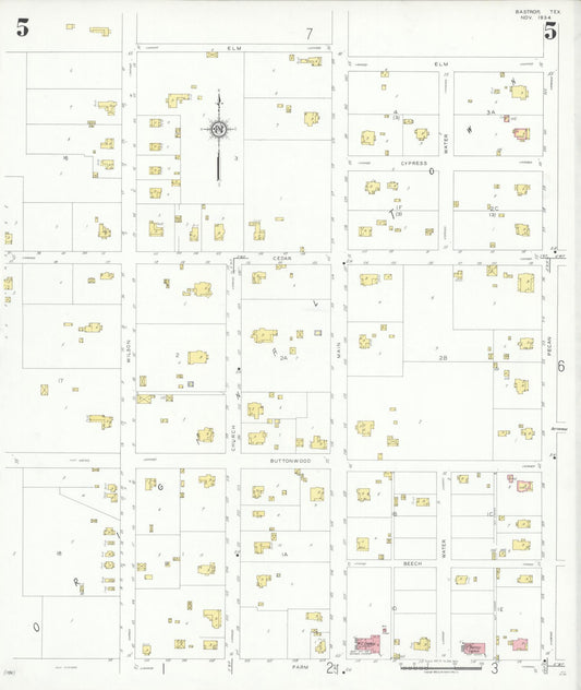 Sanborn Fire Insurance Map from Bastrop, Bastrop County, Texas (1934), Sheet #0005 - Historic Sanborn Fire Insurance Map Print, vintage old map wall art, antique decor, genealogy gift, Texas Texas map