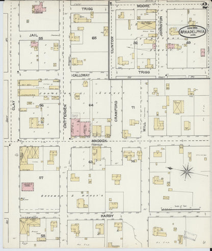 Sanborn Fire Insurance Map from Arkadelphia, Clark County, Arkansas (1892), Sheet #0002 - Complete Map Set gallery image, historic Sanborn map, vintage wall art, Arkansas Arkansas