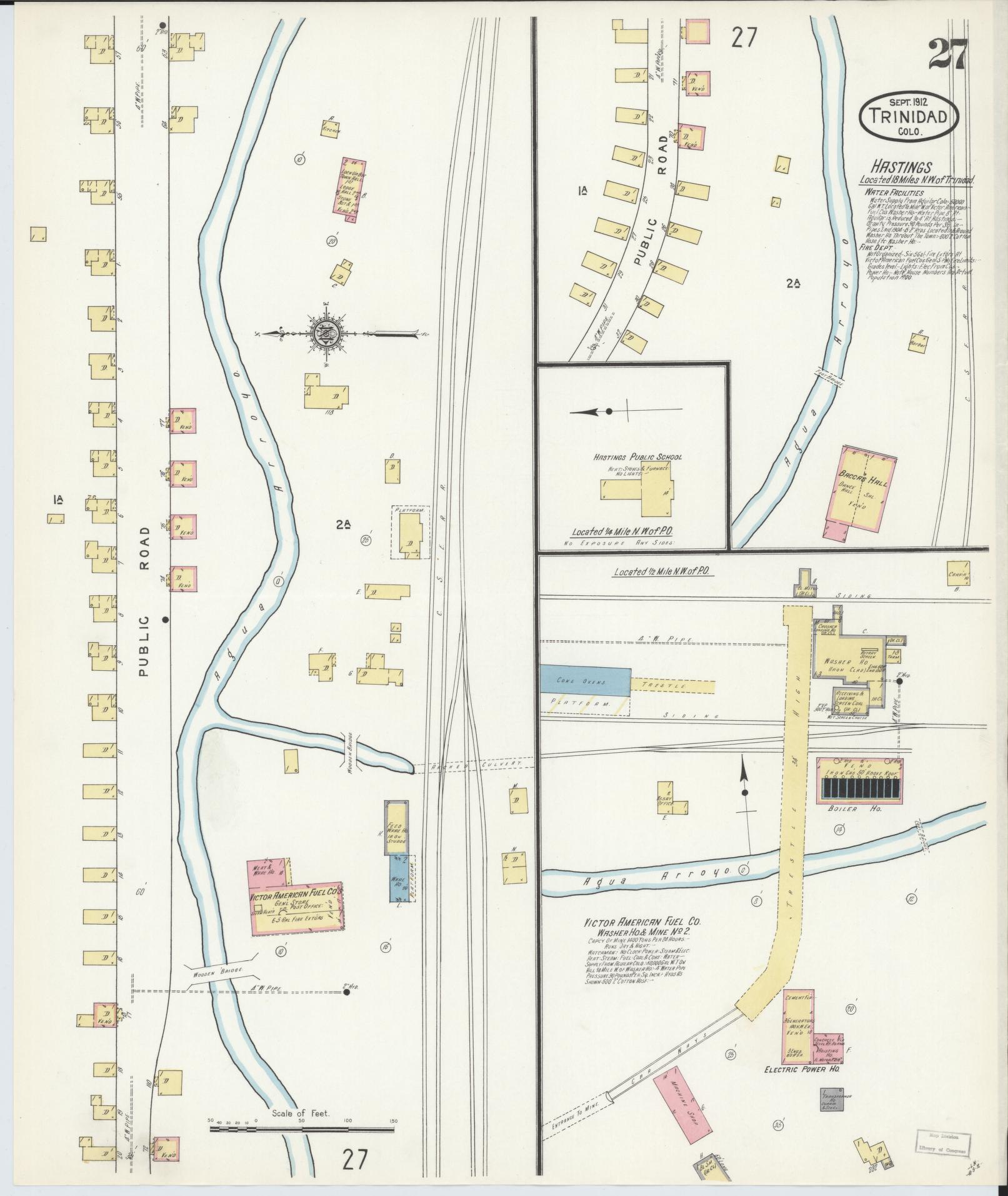 Sanborn Fire Insurance Map from Trinidad, Las Animas County, Colorado (1912), Sheet #0027 - Historic Sanborn Fire Insurance Map Print, vintage old map wall art, antique decor, genealogy gift, Colorado Colorado map