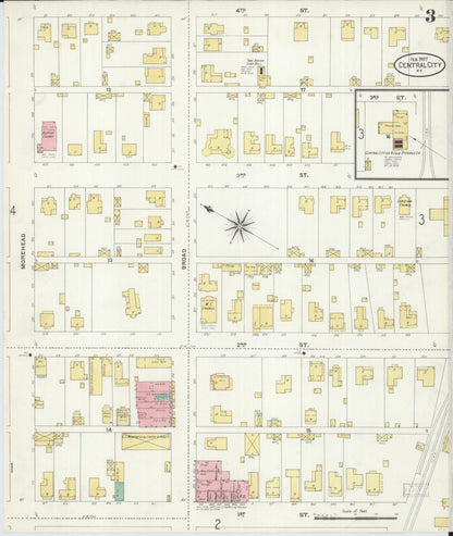 Sanborn Fire Insurance Map from Central City, Mublenberg County, Kentucky (1907), Sheet #0003 - Complete Map Set gallery image, historic Sanborn map, vintage wall art, Kentucky Kentucky