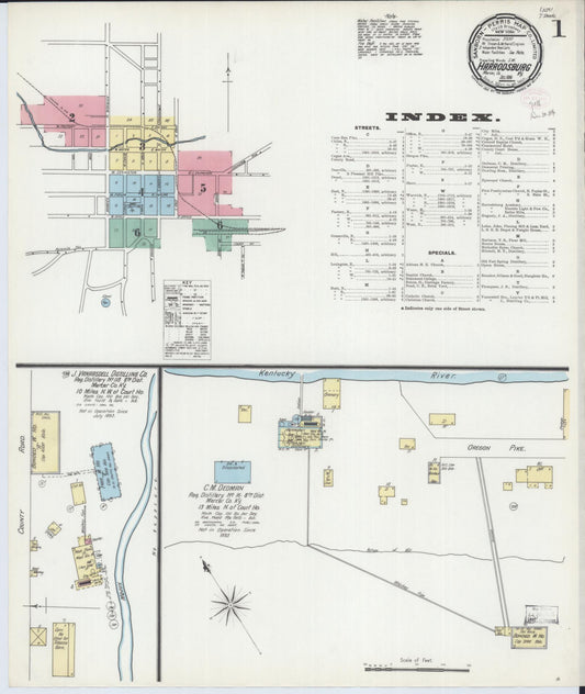 Sanborn Fire Insurance Map from Harrodsburg, Mercer County, Kentucky (1896), Sheet #0001 - Historic Sanborn Fire Insurance Map Print, vintage old map wall art, antique decor, genealogy gift, Kentucky Kentucky map