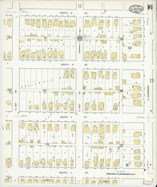 Sanborn Fire Insurance Map from Elwood, Madison County, Indiana (1916), Sheet #0016 - Historic Sanborn Fire Insurance Map Print, vintage old map wall art, antique decor, genealogy gift, Indiana Indiana map