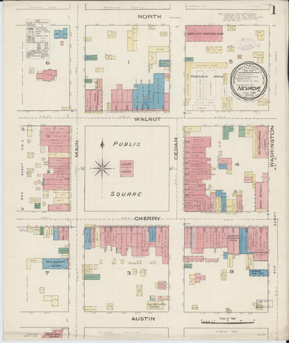 Sanborn Fire Insurance Map from Nevada, Vernon County, Missouri (1885), Sheet #0001 - Complete Map Set gallery image, historic Sanborn map, vintage wall art, Nevada Nevada