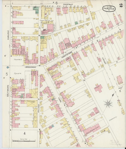 Sanborn Fire Insurance Map from Hanover, York County, Pennsylvania (1896), Sheet #0002 - Historic Sanborn Fire Insurance Map Print, vintage old map wall art, antique decor, genealogy gift, Pennsylvania Pennsylvania map