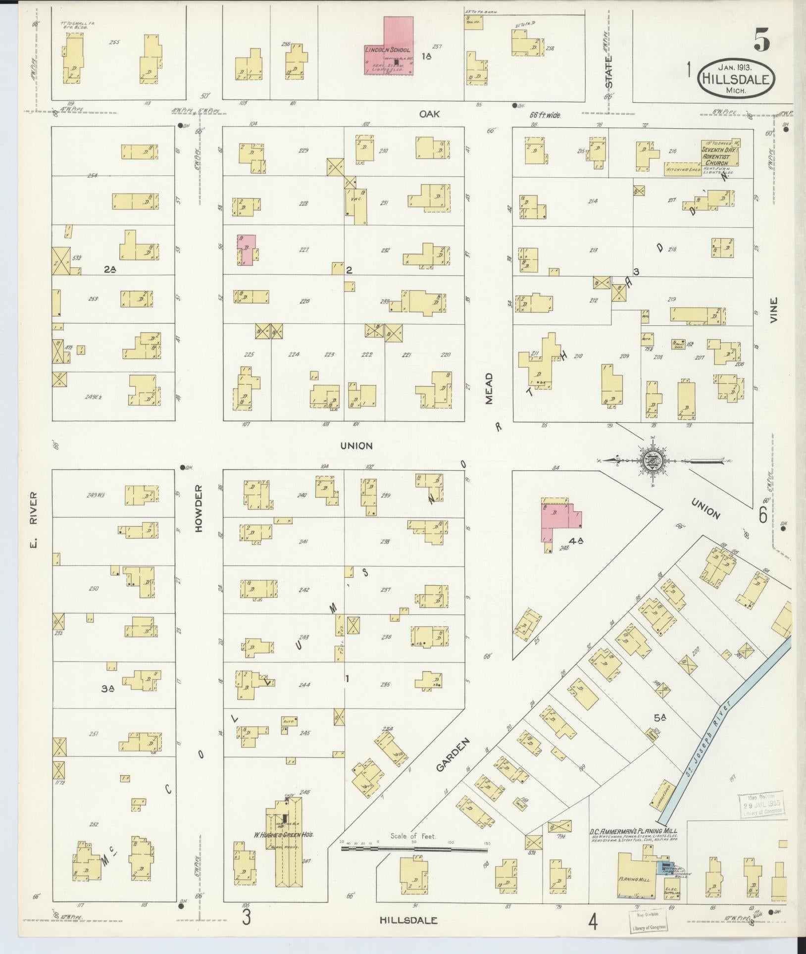 Sanborn Fire Insurance Map from Hillsdale, Hillsdale County, Michigan (1913), Sheet #0005 - Complete Map Set gallery image, historic Sanborn map, vintage wall art, Michigan Michigan