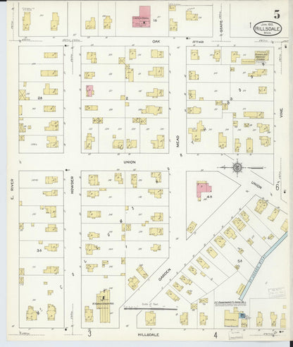 Sanborn Fire Insurance Map from Hillsdale, Hillsdale County, Michigan (1913), Sheet #0005 - Complete Map Set gallery image, historic Sanborn map, vintage wall art, Michigan Michigan