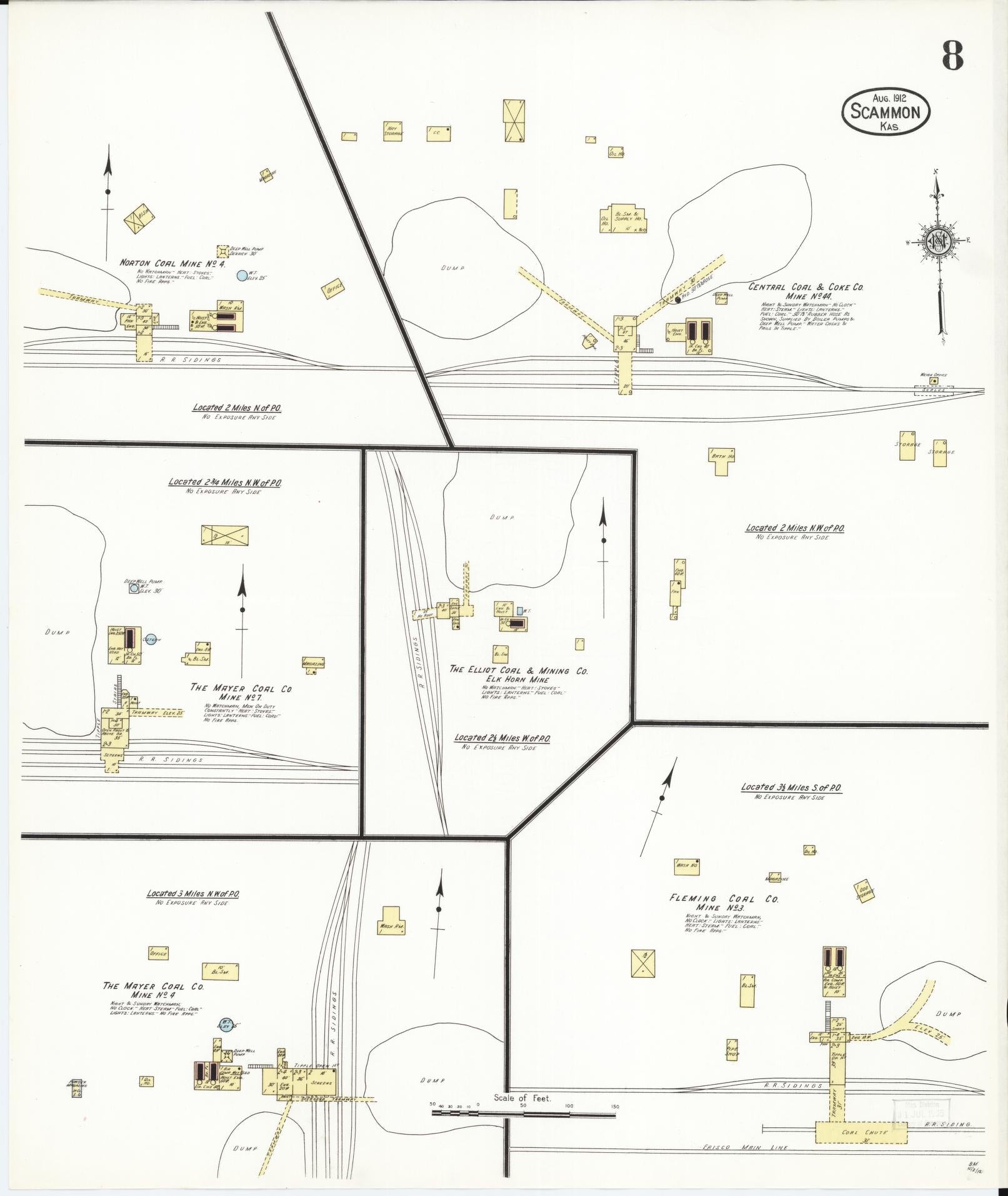 Sanborn Fire Insurance Map from Scammon, Cherokee County, Kansas (1912), Sheet #0008 - Complete Map Set gallery image, historic Sanborn map, vintage wall art, Kansas Kansas