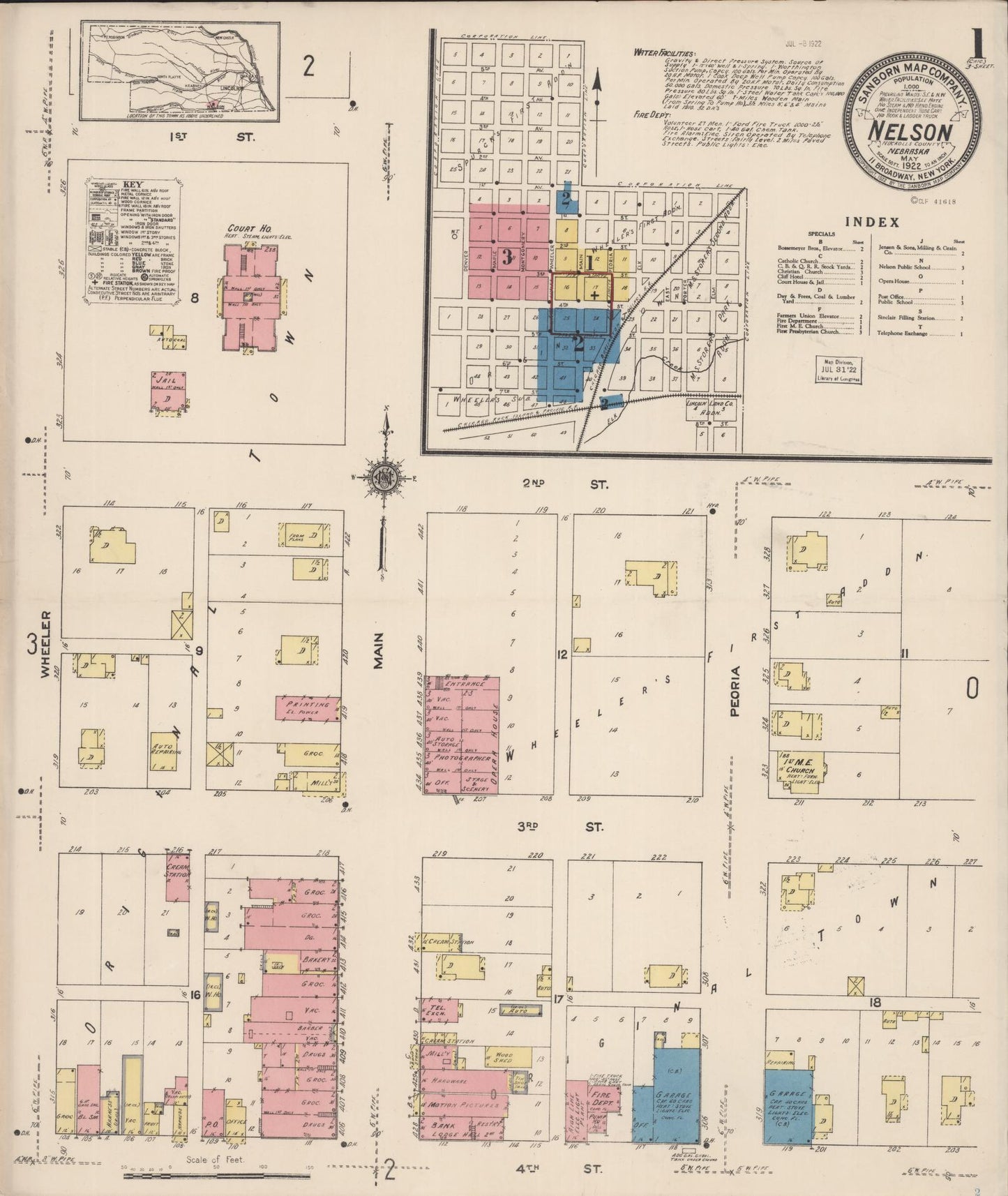 Sanborn Fire Insurance Map from Nelson, Nuckolls County, Nebraska (1922), Sheet #0001 - Complete Map Set gallery image, historic Sanborn map, vintage wall art, Nebraska Nebraska