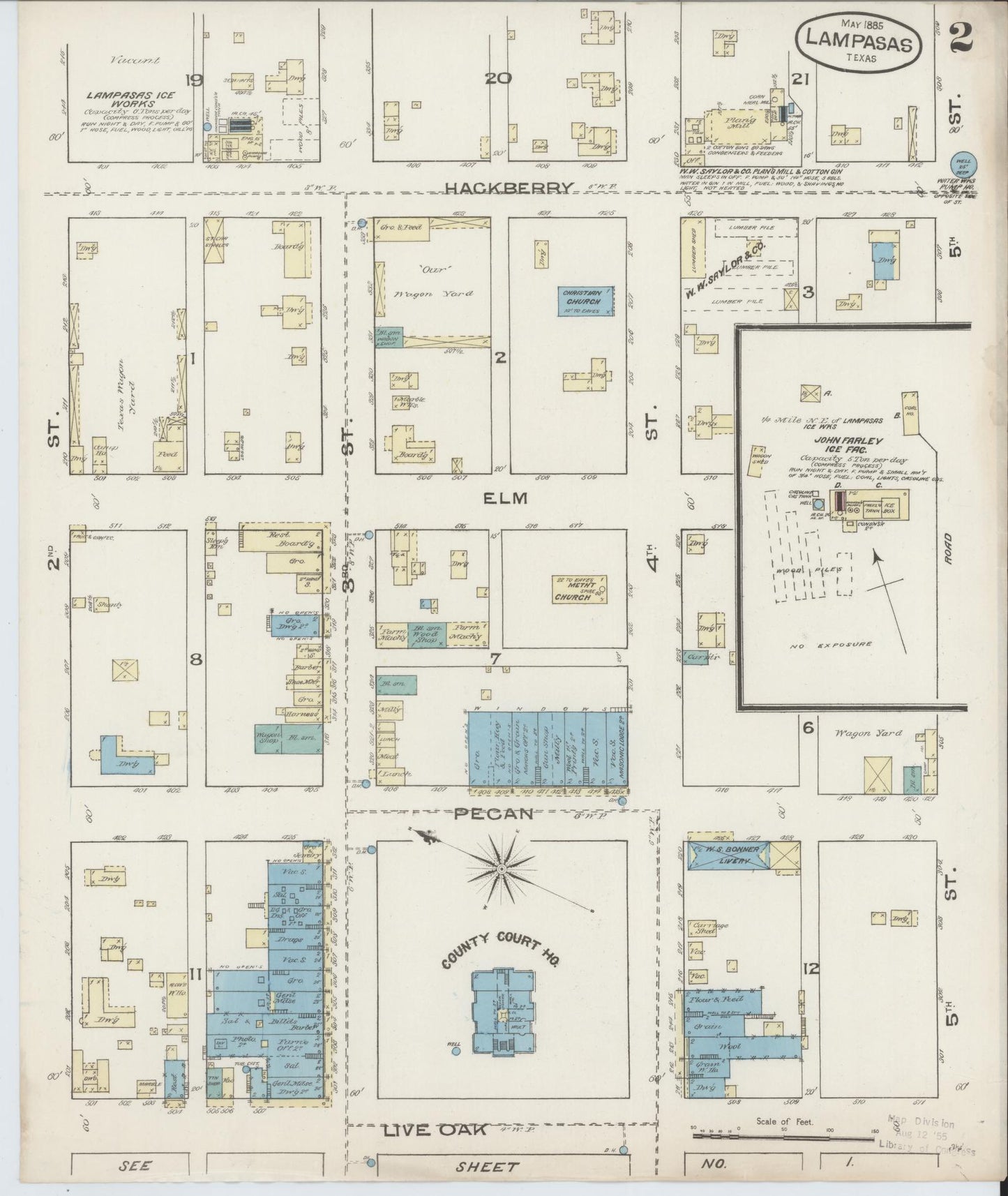 Sanborn Fire Insurance Map from Lampasas, Lampasas County, Texas (1885), Sheet #0002 - Complete Map Set gallery image, historic Sanborn map, vintage wall art, Texas Texas