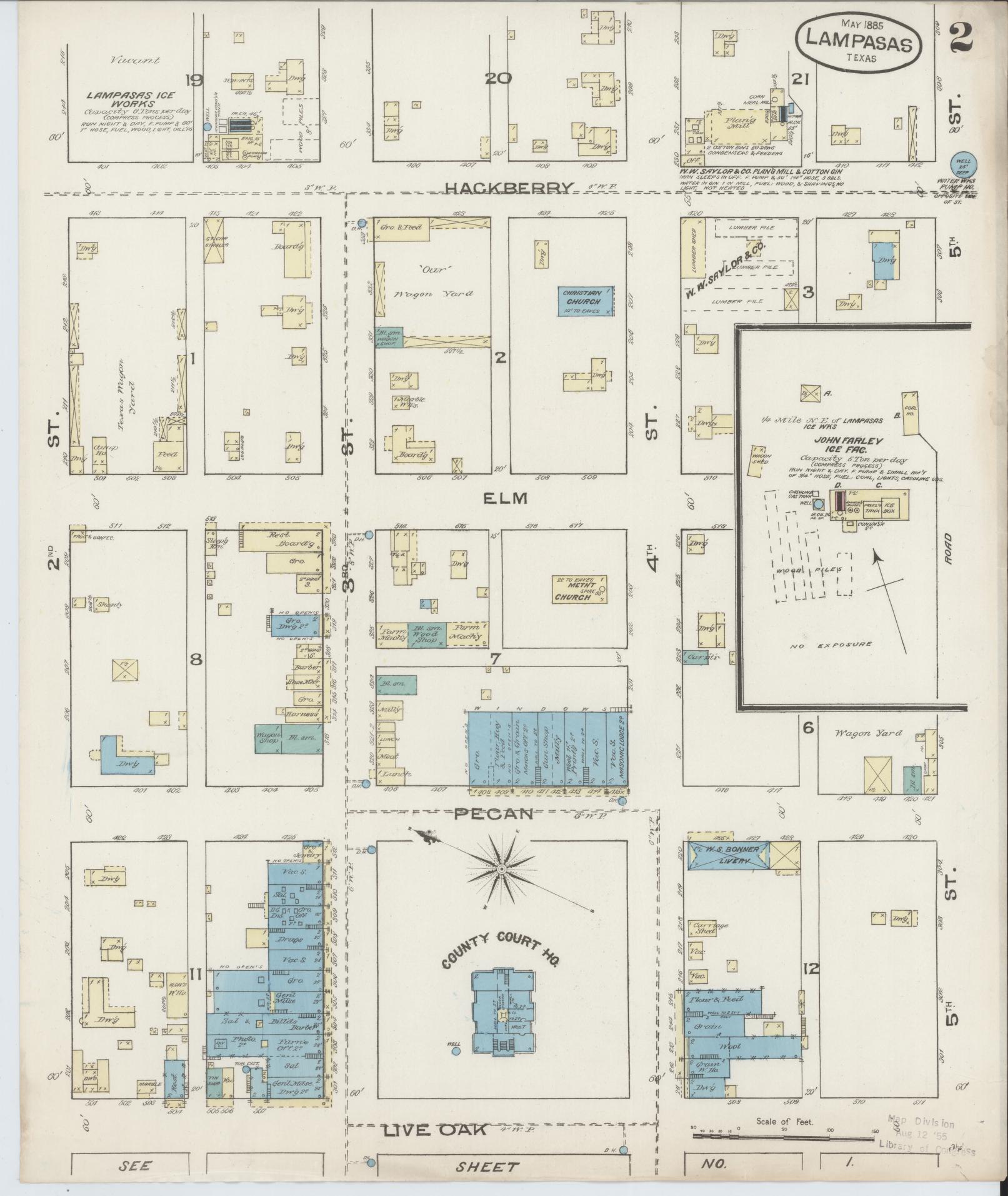 Sanborn Fire Insurance Map from Lampasas, Lampasas County, Texas (1885), Sheet #0002 - Complete Map Set gallery image, historic Sanborn map, vintage wall art, Texas Texas