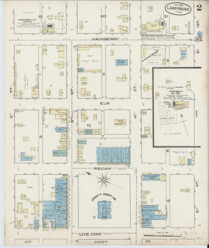 Sanborn Fire Insurance Map from Lampasas, Lampasas County, Texas (1885), Sheet #0002 - Complete Map Set gallery image, historic Sanborn map, vintage wall art, Texas Texas