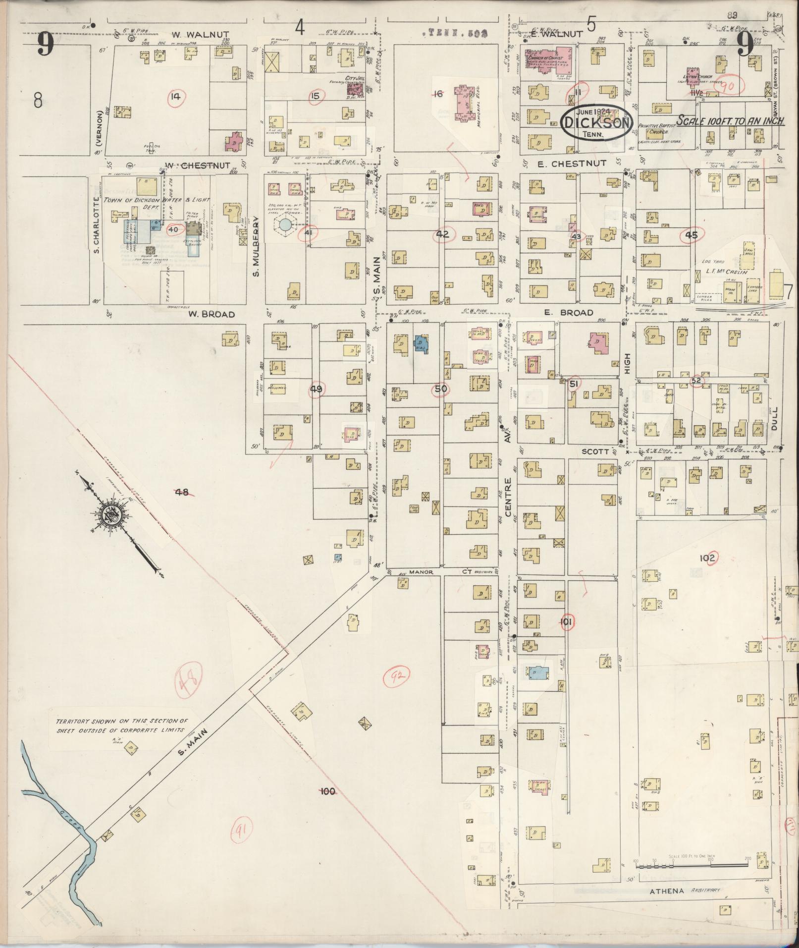 Sanborn Fire Insurance Map from Dickson, Dickson County, Tennessee (1941), Sheet #0009 - Complete Map Set gallery image, historic Sanborn map, vintage wall art, Tennessee Tennessee