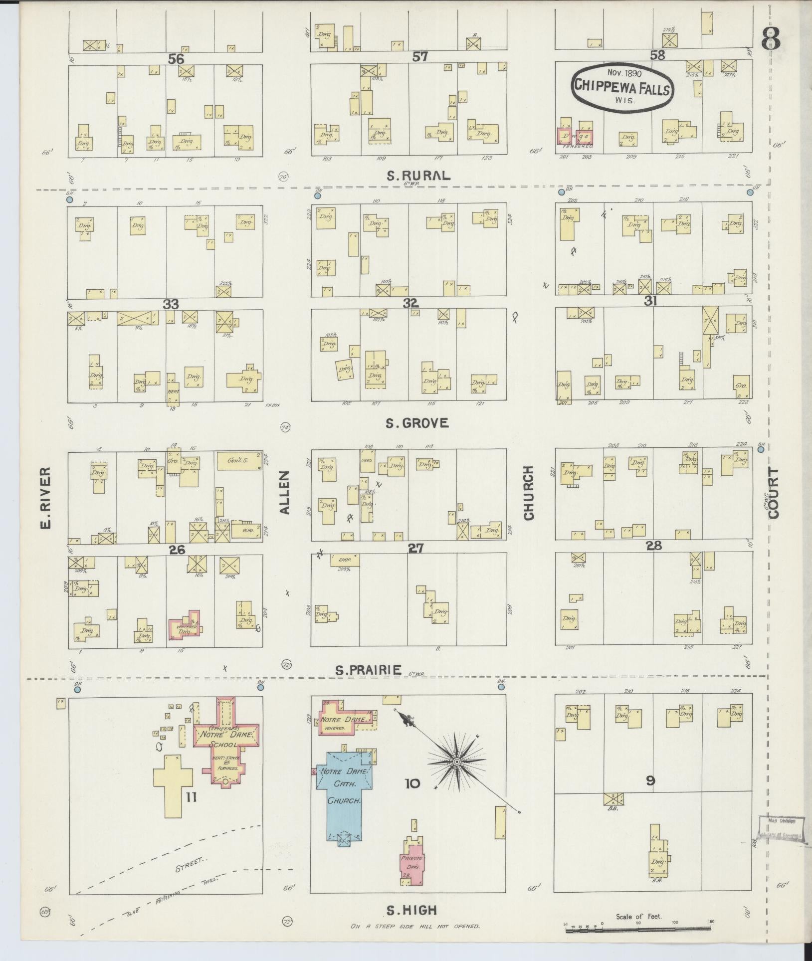 Sanborn Fire Insurance Map from Chippewa Falls, Chippewa County, Wisconsin (1890), Sheet #0008 - Complete Map Set gallery image, historic Sanborn map, vintage wall art, Wisconsin Wisconsin