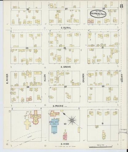 Sanborn Fire Insurance Map from Chippewa Falls, Chippewa County, Wisconsin (1890), Sheet #0008 - Complete Map Set gallery image, historic Sanborn map, vintage wall art, Wisconsin Wisconsin