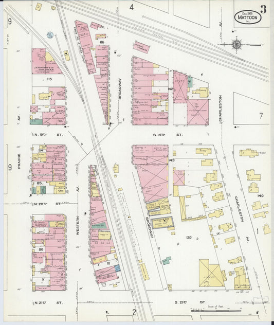 Sanborn Fire Insurance Map from Mattoon, Coles County, Illinois (1909), Sheet #0003 - Historic Sanborn Fire Insurance Map Print, vintage old map wall art, antique decor, genealogy gift, Illinois Illinois map