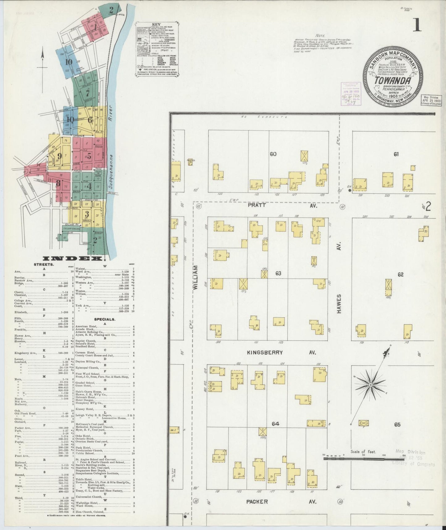 Sanborn Fire Insurance Map from Towanda, Bradford County, Pennsylvania (1903), Sheet #0001 - Complete Map Set gallery image, historic Sanborn map, vintage wall art, Pennsylvania Pennsylvania
