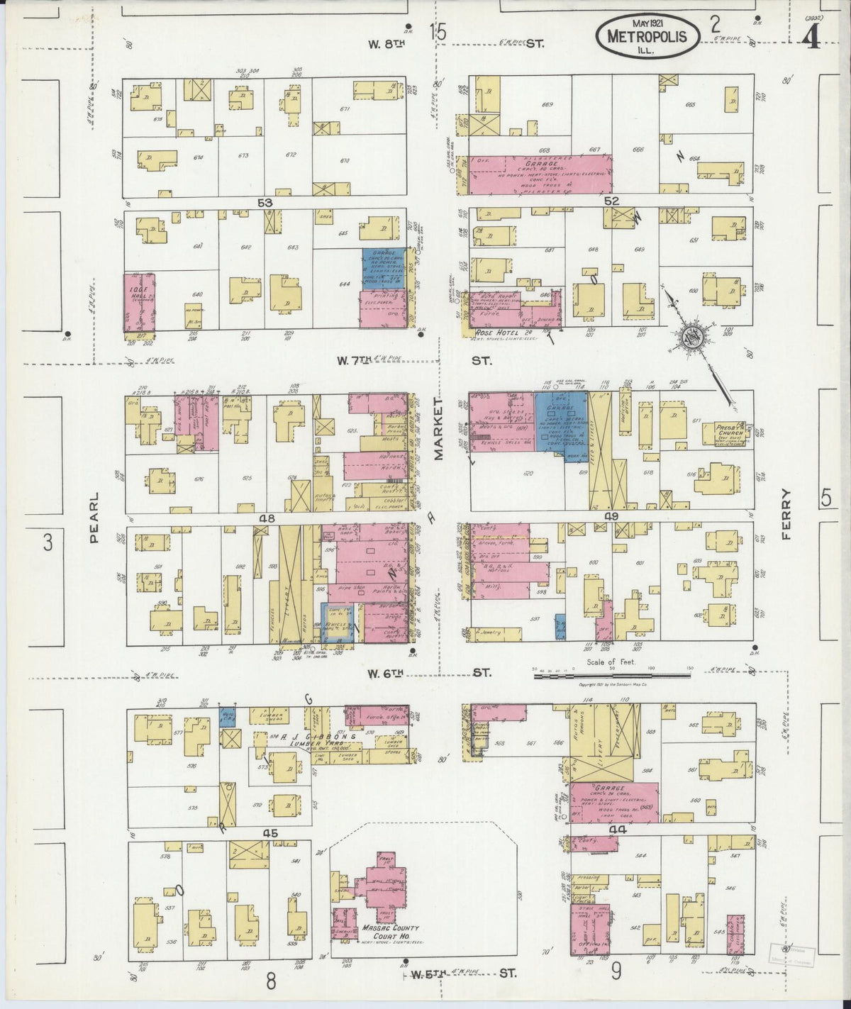 Sanborn Fire Insurance Map from Metropolis, Massac County, Illinois (1921), Sheet #0004 - Historic Sanborn Fire Insurance Map Print, vintage old map wall art, antique decor, genealogy gift, Illinois Illinois map