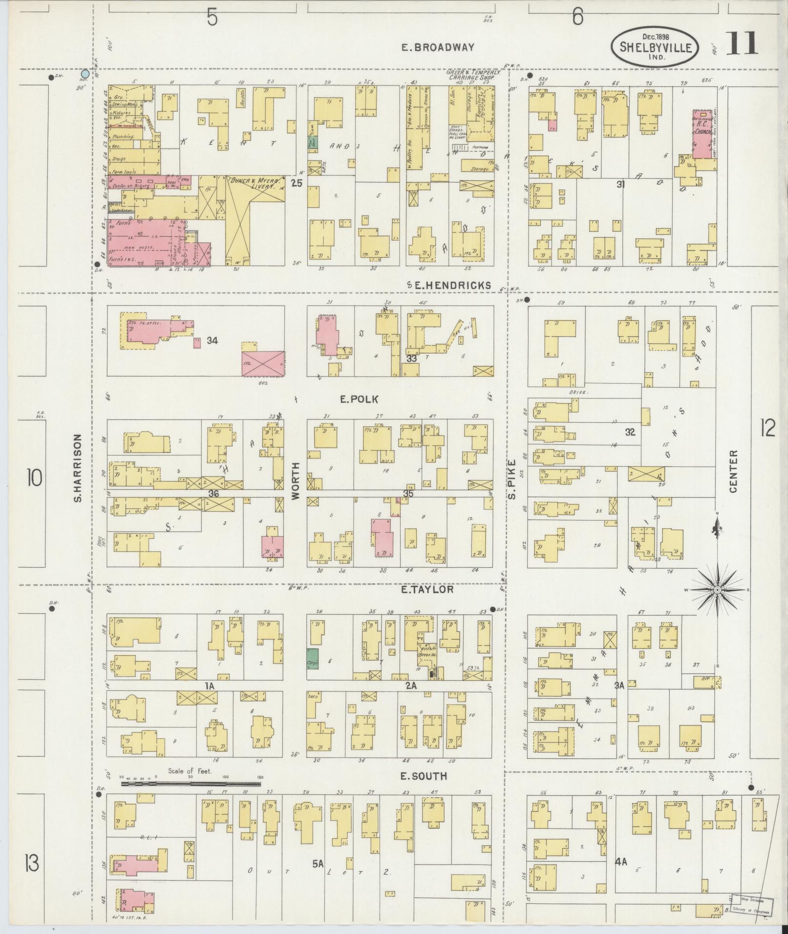 Sanborn Fire Insurance Map from Shelbyville, Shelby County, Indiana (1898), Sheet #0011 - Historic Sanborn Fire Insurance Map Print, vintage old map wall art, antique decor, genealogy gift, Indiana Indiana map