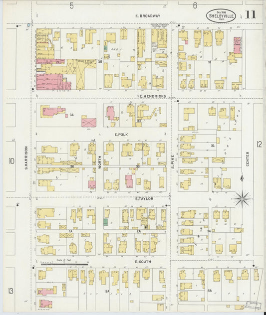 Sanborn Fire Insurance Map from Shelbyville, Shelby County, Indiana (1898), Sheet #0011 - Historic Sanborn Fire Insurance Map Print, vintage old map wall art, antique decor, genealogy gift, Indiana Indiana map