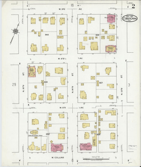 Sanborn Fire Insurance Map from Corsicana, Navarro County, Texas (1921), Sheet #0002 - Historic Sanborn Fire Insurance Map Print, vintage old map wall art, antique decor, genealogy gift, Texas Texas map