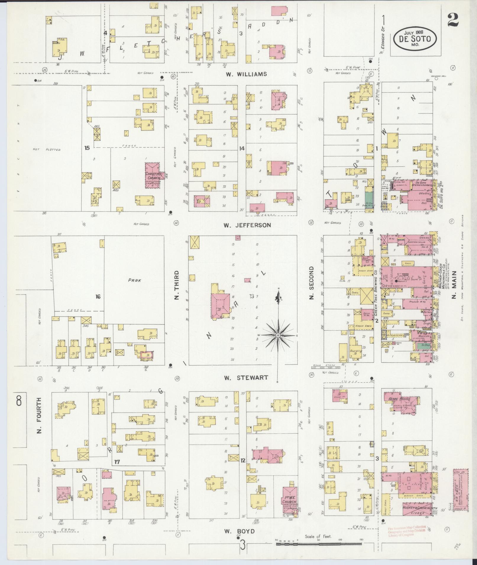 Sanborn Fire Insurance Map from De Soto, Jefferson County, Missouri (1908), Sheet #0002 - Complete Map Set gallery image, historic Sanborn map, vintage wall art, Missouri Missouri
