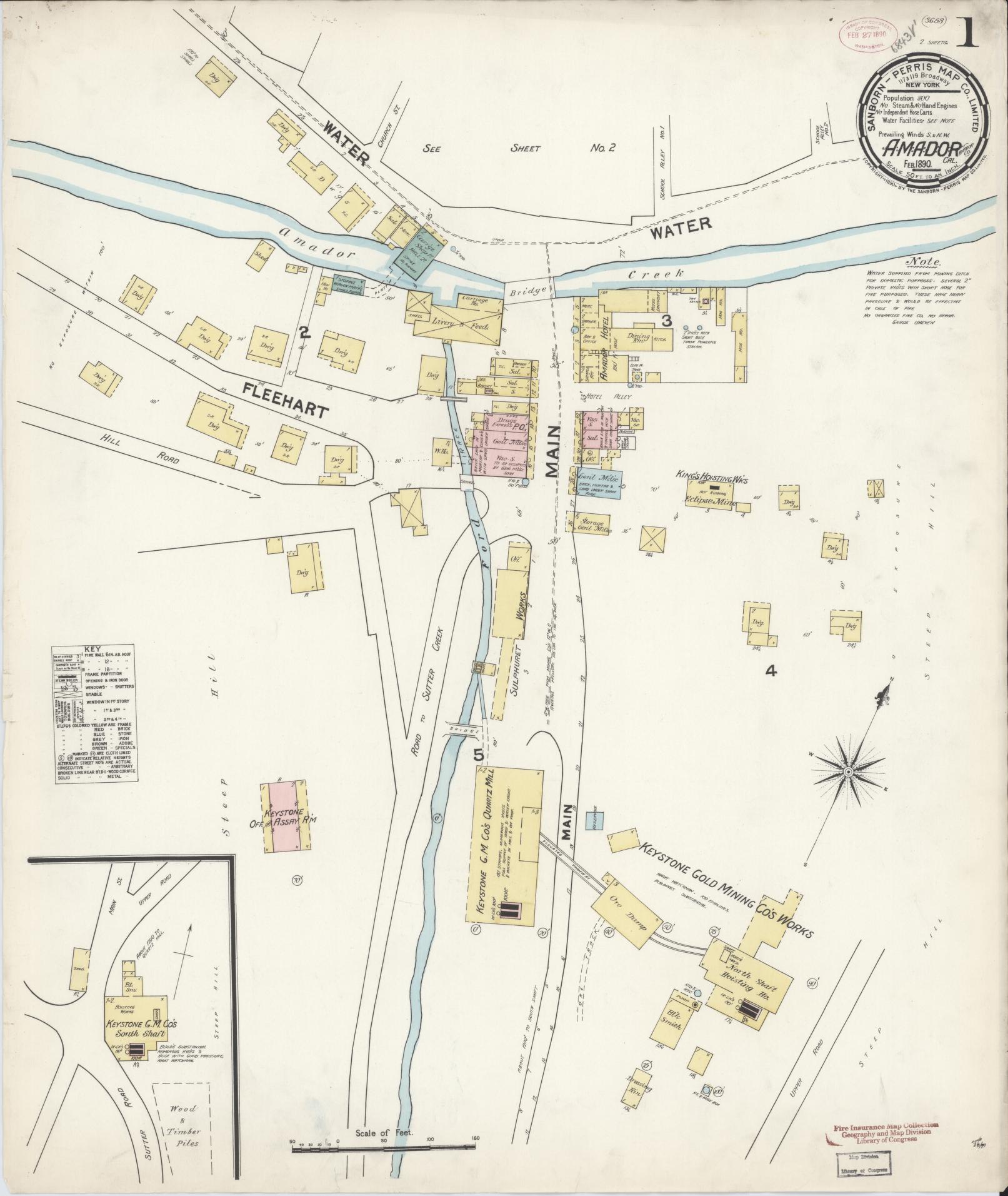 Sanborn Fire Insurance Map from Amador, Amador County, California (1890), Sheet #0001 - Historic Sanborn Fire Insurance Map Print, vintage old map wall art, antique decor, genealogy gift, California California map