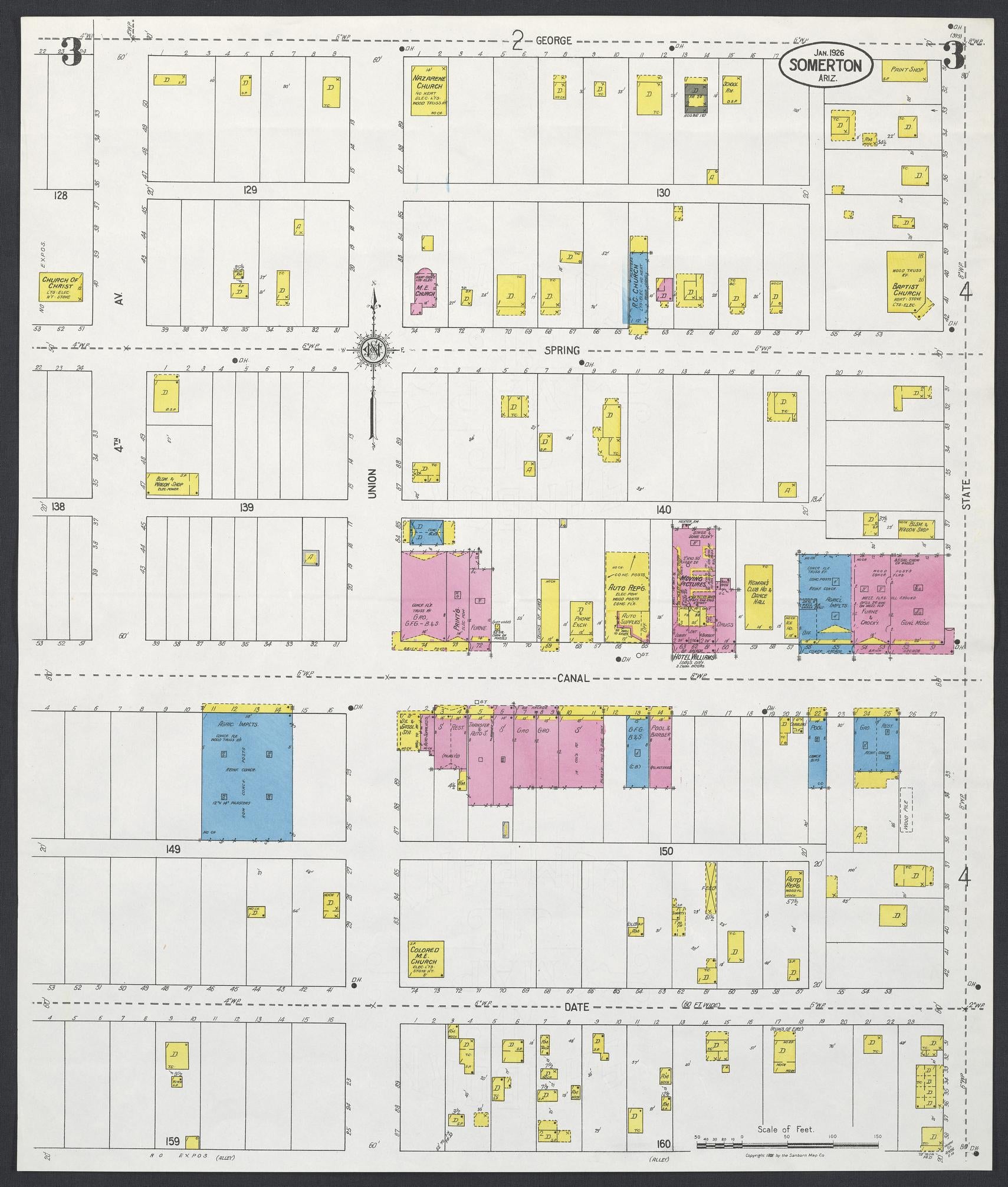 Sanborn Fire Insurance Map from Somerton, Yuma County, Arizona (1926), Sheet #0003 - Complete Map Set gallery image, historic Sanborn map, vintage wall art, Arizona Arizona