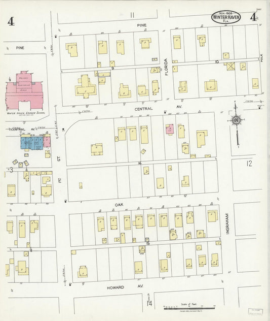 Sanborn Fire Insurance Map from Winter Haven, Polk County, Florida (1924), Sheet #0004 - Historic Sanborn Fire Insurance Map Print, vintage old map wall art, antique decor, genealogy gift, Florida Florida map