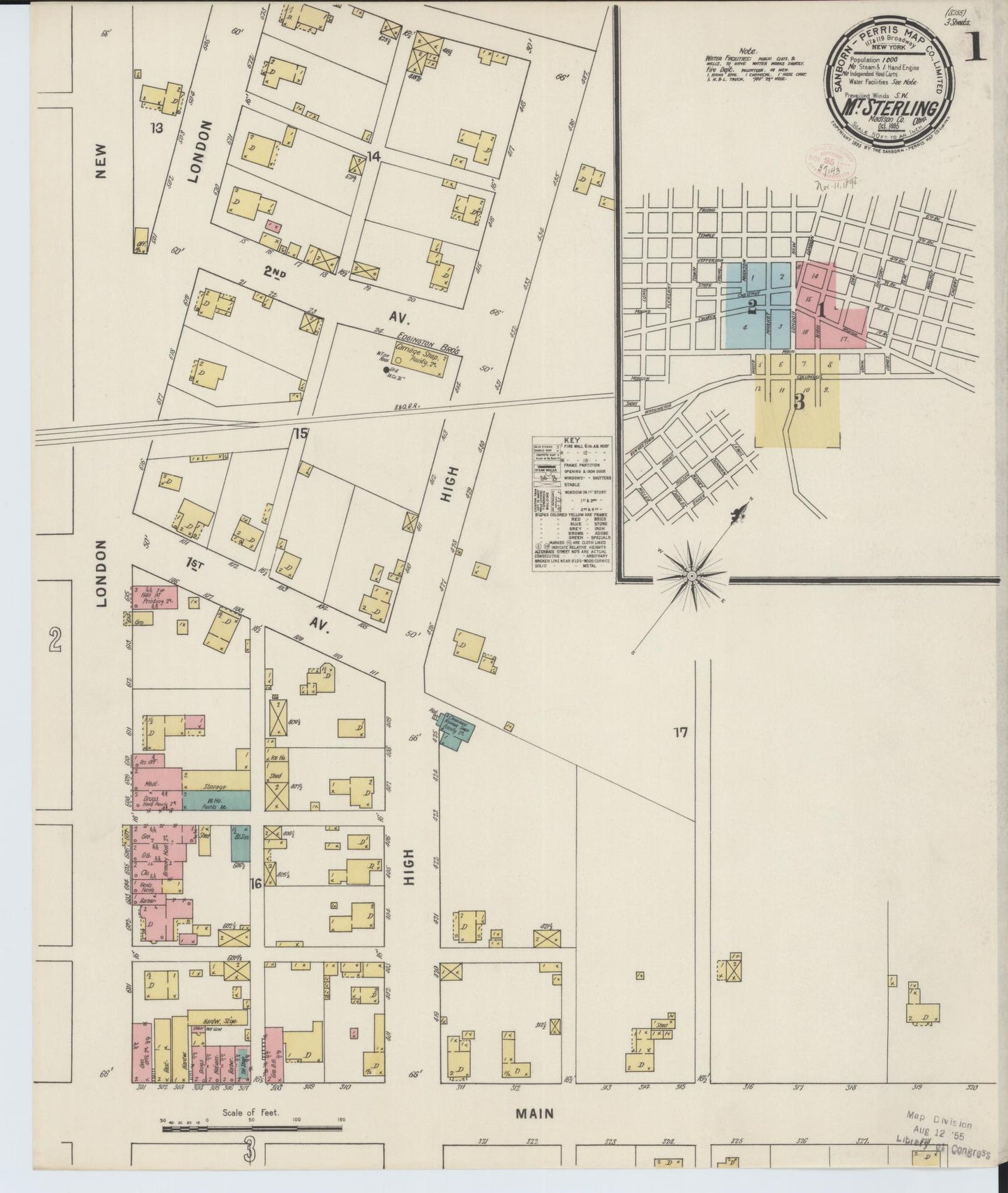 Sanborn Fire Insurance Map from Mount Sterling, Madison County, Ohio (1895), Sheet #0001 - Complete Map Set gallery image, historic Sanborn map, vintage wall art, Ohio Ohio