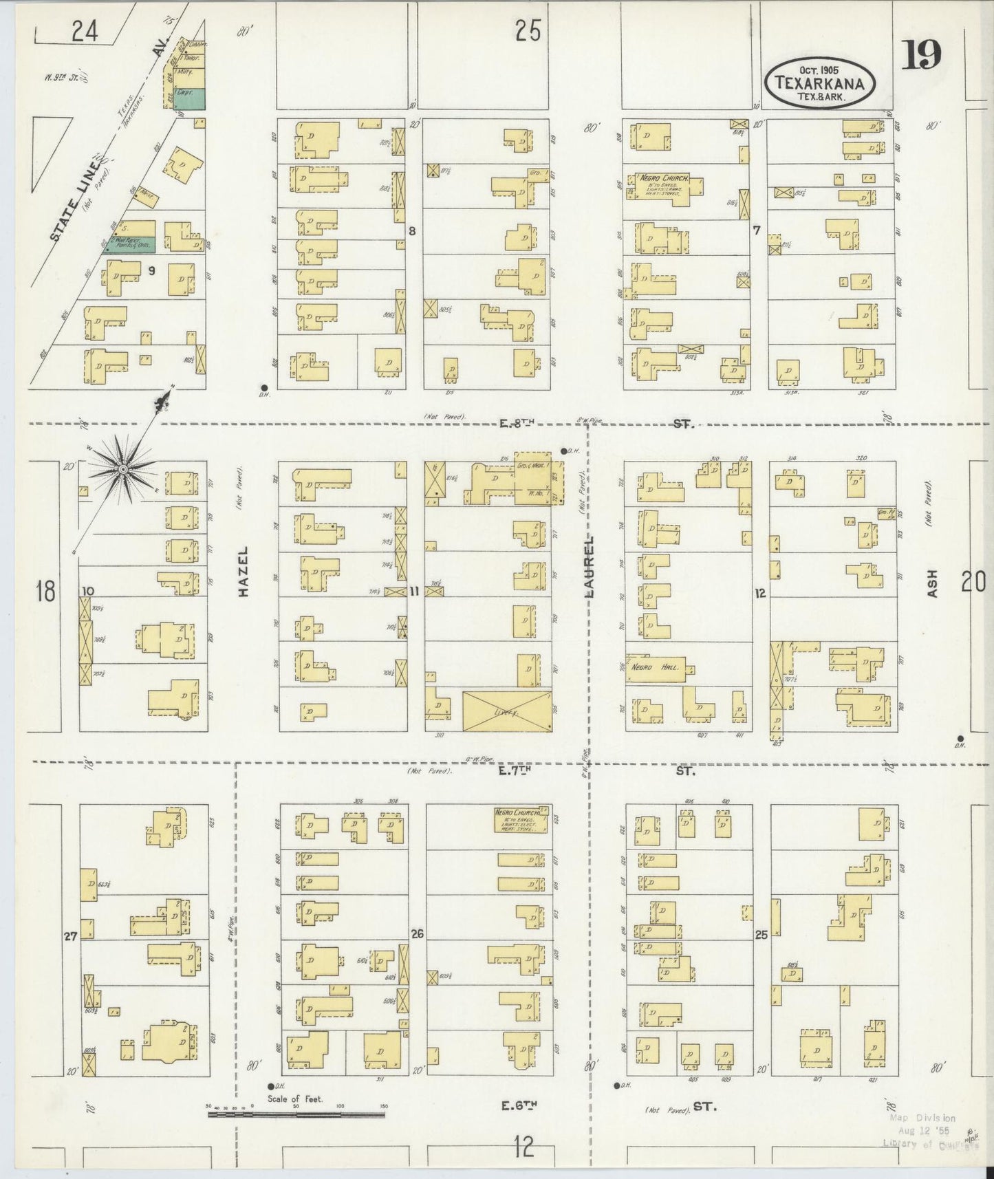Sanborn Fire Insurance Map from Texarkana, Bowie County, Texas (1905), Sheet #0019 - Complete Map Set gallery image, historic Sanborn map, vintage wall art, Texas Texas