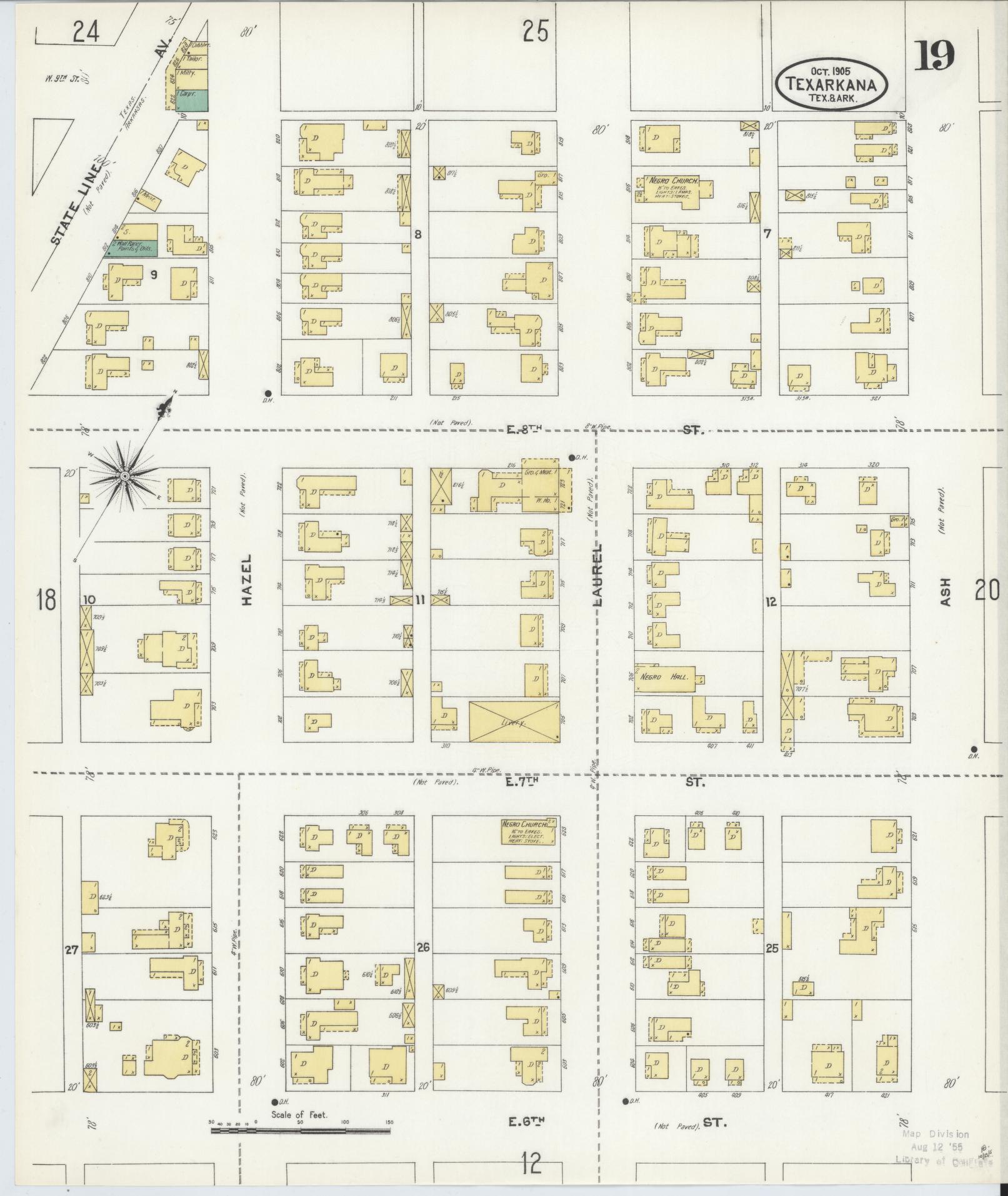 Sanborn Fire Insurance Map from Texarkana, Bowie County, Texas (1905), Sheet #0019 - Complete Map Set gallery image, historic Sanborn map, vintage wall art, Texas Texas