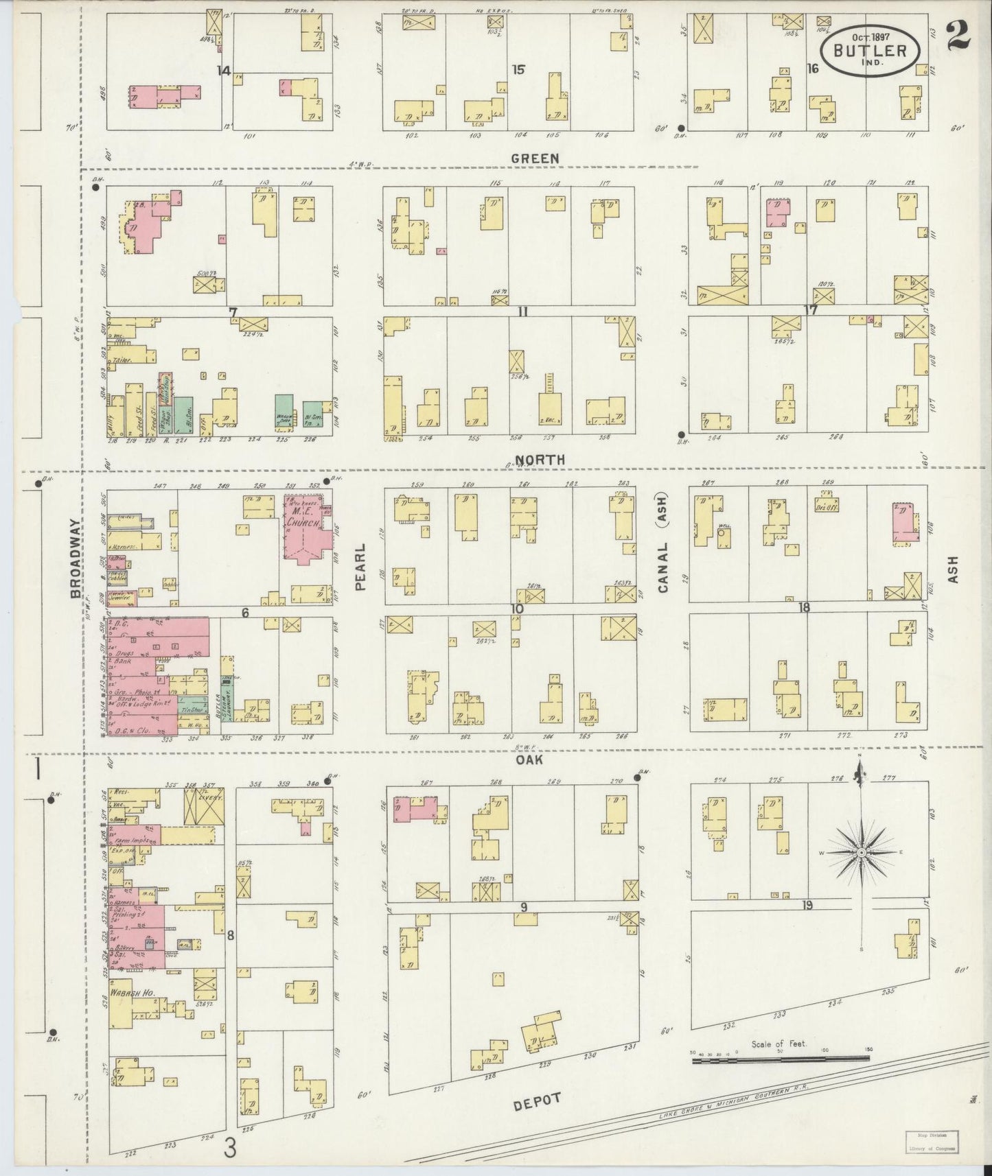 Sanborn Fire Insurance Map from Butler, De Kalb County, Indiana (1897), Sheet #0002 - Complete Map Set gallery image, historic Sanborn map, vintage wall art, Indiana Indiana